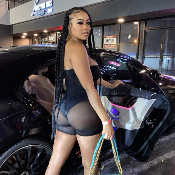 Women's winter new sexy sling one-piece high waist hollow short mesh suit women