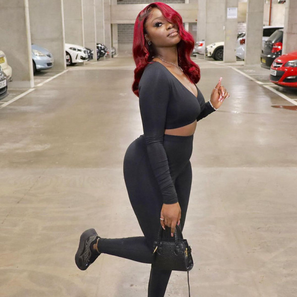 Women's winter new cross V-neck long-sleeved T-shirt high waist casual tight trousers suit women