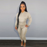 Slim-fit solid color high-quality cashmere hooded two-piece suit