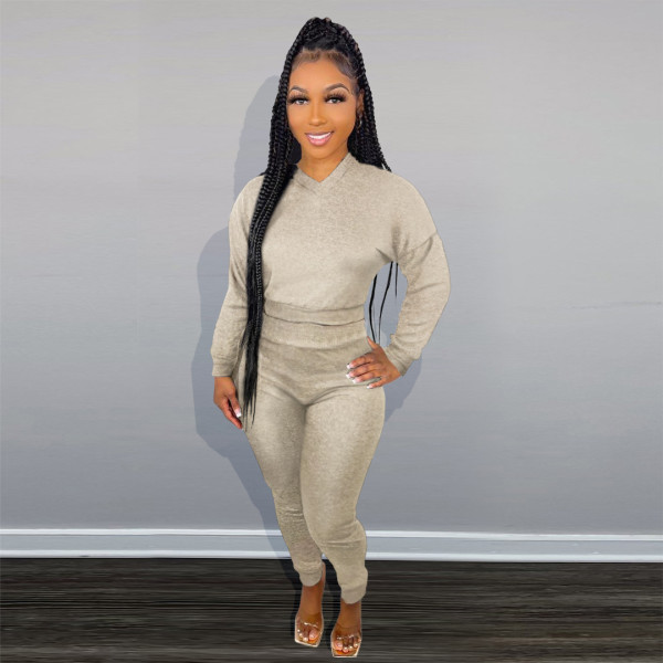 Slim-fit solid color high-quality cashmere hooded two-piece suit