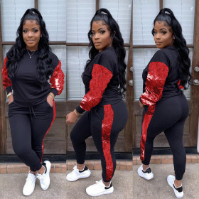 Fashion lined with sequins splicing sleeve head personalized all-match suit two-piece suit