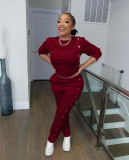 New women's gold velvet pants button slits two-piece ladies suit