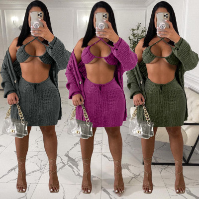Three-piece woolen coat underwear skirt