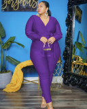V-neck fashion casual plus size solid color jumpsuit