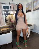 Ladies sexy halter strap slim dress with chest cotton