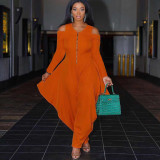 New solid color strapless long-sleeved fashion loose jumpsuit