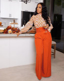 Fashion sexy belted solid color wide leg pants