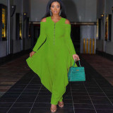 New solid color strapless long-sleeved fashion loose jumpsuit