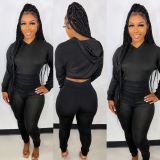 Slim-fit solid color high-quality cashmere hooded two-piece suit