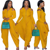 New solid color strapless long-sleeved fashion loose jumpsuit