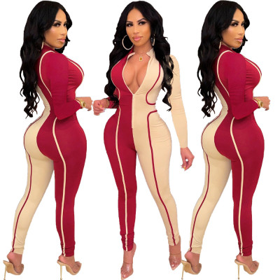 New autumn and winter fashion print sexy skinny jumpsuit