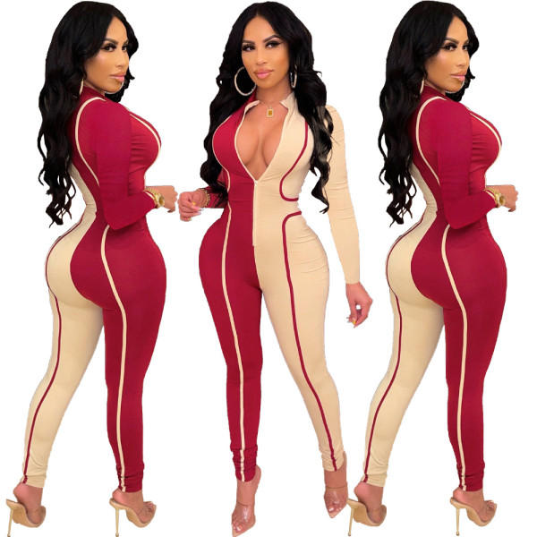 New autumn and winter fashion print sexy skinny jumpsuit