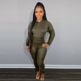 Slim-fit solid color high-quality cashmere hooded two-piece suit