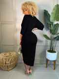 Pure color pleated casual dress
