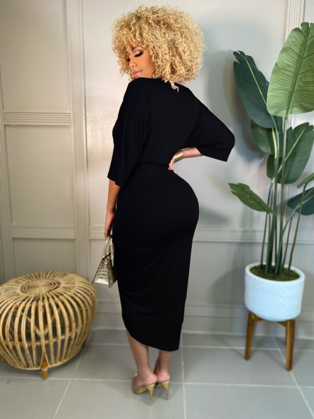 Pure color pleated casual dress