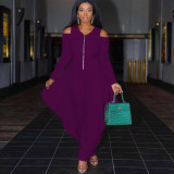 New solid color strapless long-sleeved fashion loose jumpsuit