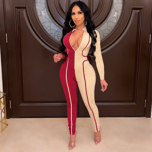 New autumn and winter fashion print sexy skinny jumpsuit