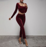 Large round neck handkerchief hem velvet solid color suit