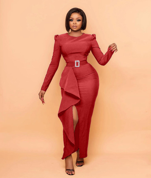Long-sleeved irregular dress (without belt)