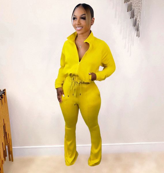 Two-piece fashion solid color drawstring