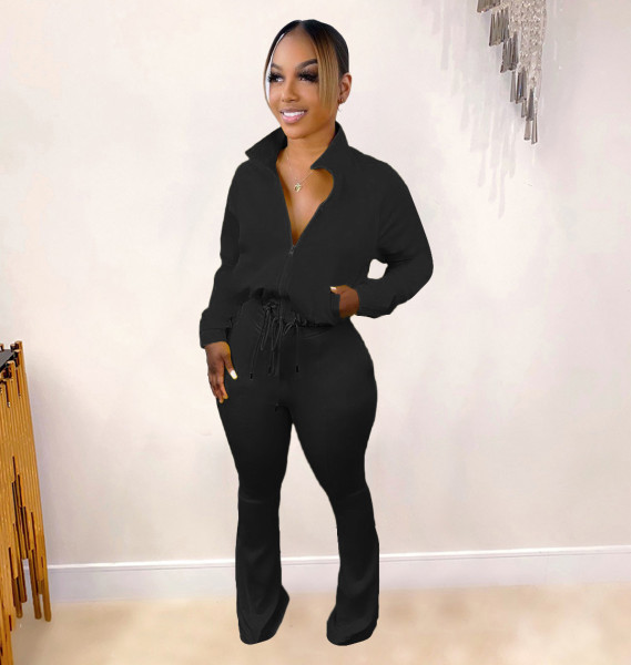 Two-piece fashion solid color drawstring