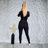 Autumn and winter long-sleeved stitched solid color threaded pants suit