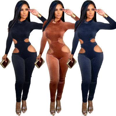 Fashion hollow solid color jumpsuit