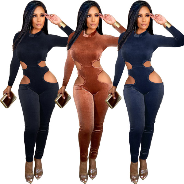Fashion hollow solid color jumpsuit