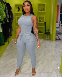 Women's Sleeveless Vest Skinny Two-piece Pocket Casual Solid Color Two-Piece Set