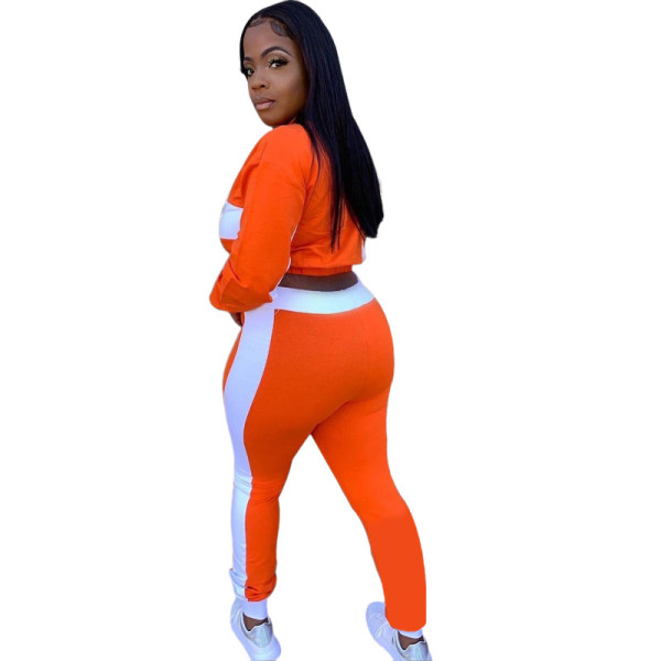 Women's fashion casual stitching letter zipper suit two-piece suit