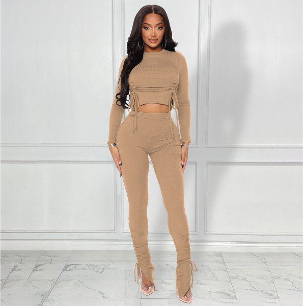 Autumn and winter threaded drawstring strap suit women