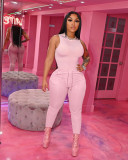 Women's Sleeveless Vest Skinny Two-piece Pocket Casual Solid Color Two-Piece Set