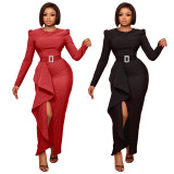 Long-sleeved irregular dress (without belt)