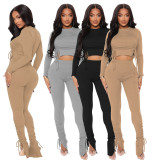Autumn and winter threaded drawstring strap suit women