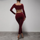 Large round neck handkerchief hem velvet solid color suit
