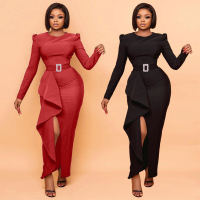 Long-sleeved irregular dress (without belt)
