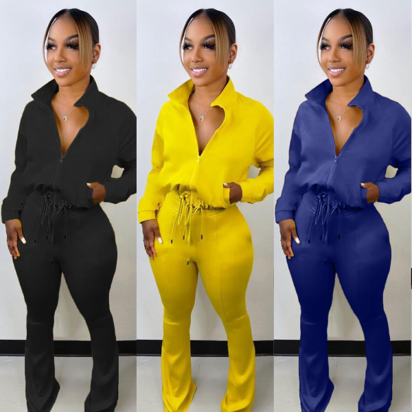 Two-piece fashion solid color drawstring