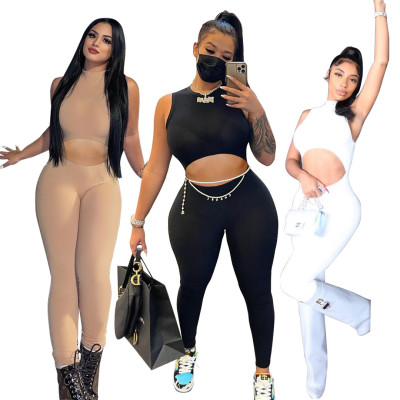 Casual tight-fitting beltless mid-waist commuter jumpsuit