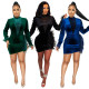 Fashion sexy feather waist dress with velvet texture and slim figure
