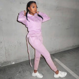 Tie Hollow Hooded Sexy Long Sleeve Two-Piece Set