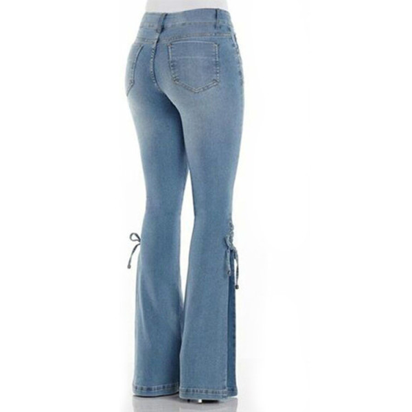Women's jeans mid-waist lace-up denim trousers stretch jeans