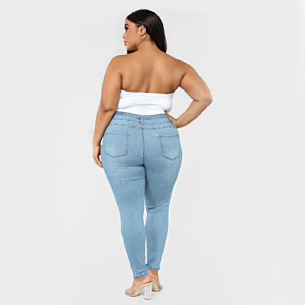 High waist ripped large size fat jeans women small feet jeans women