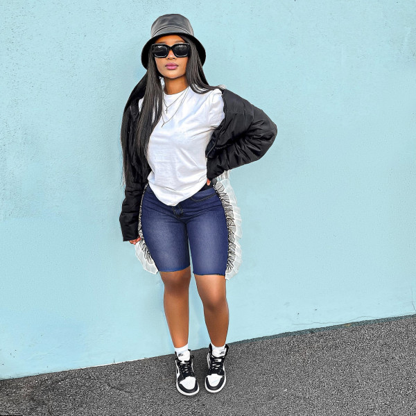 High waist mid-stretch fashionable design denim midpants women