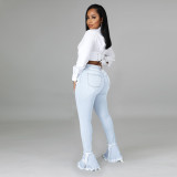 New women's creative butterfly fringed denim shorts