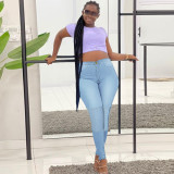 Plus size women's high waist mid-high stretch stitching jeans