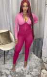 Ladies' high collar threaded zipper sports jumpsuit