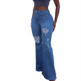 Fall and winter design sense low stretch denim wide leg flared pants
