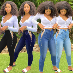 Women's elastic fashion bandage jeans