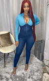 Ladies' high collar threaded zipper sports jumpsuit