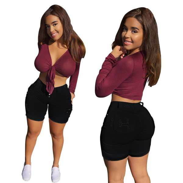 High waist stretch jeans short women